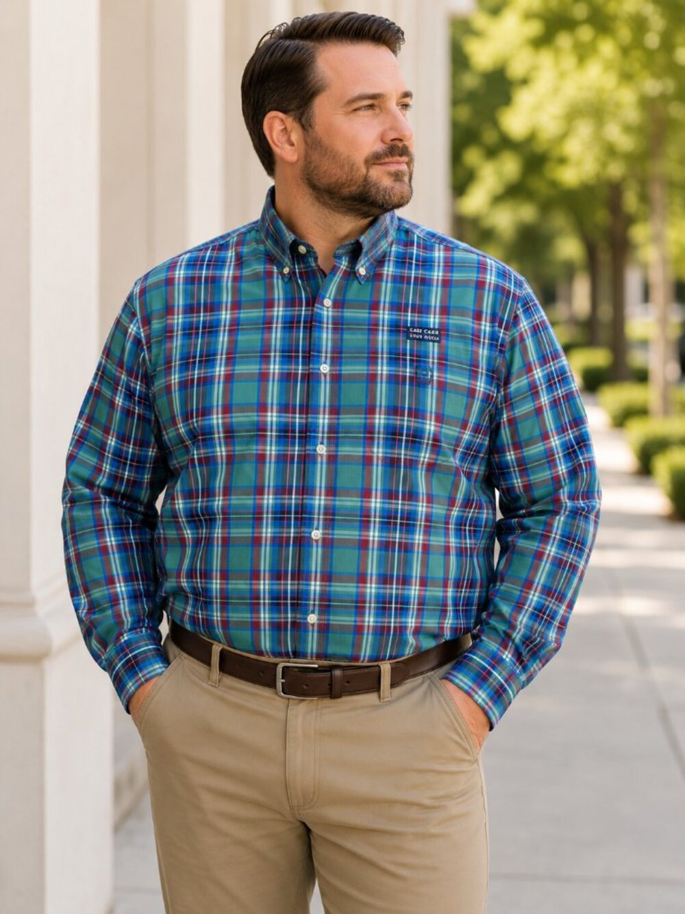 Chaps Big & Tall Plaid Button-Down Shirt LT Large Tall NWT Easy Care Blue Green
